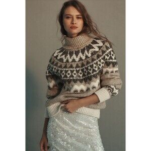 Anthropologie Pilcro Turtleneck Sweater Women Beige Rib Cottagecore Small NWT